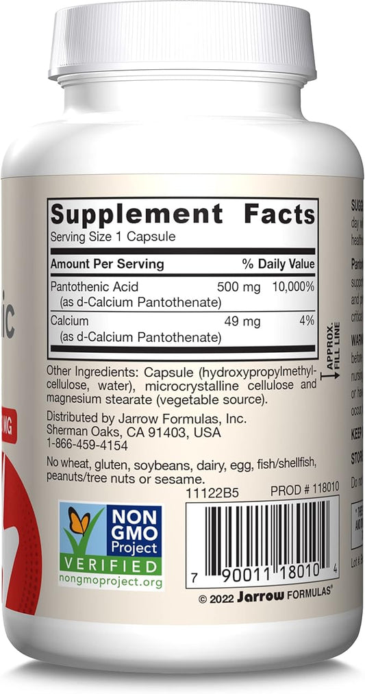 Jarrow Formulas Pantothenic Acid B5 500 B5 for 100 Veggie 100 Day