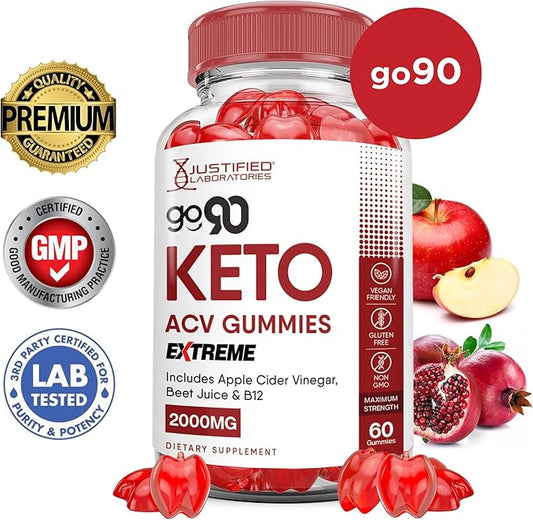 (5 Pack) Go 90 Keto ACV Gummies Extreme 2000MG Go90 Keto Gummies Apple Cider Vinegar Formulated with Pomegranate Beet Juice Powder B12 Vegan Non GMO 300 Gummys