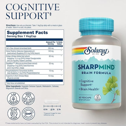 Solaray SharpMind, Cognitive Support Formula 60 VegCaps