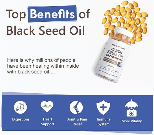 ORGANICS NATURE Black Seed Oil Capsules 1000MG Vegan 100% Cold 3s