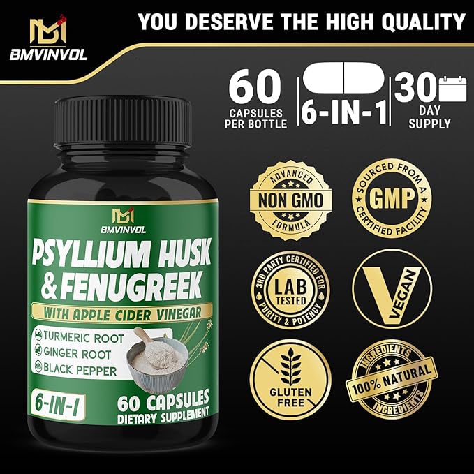 BMVINVOL Psyllium Husk Fiber Supplement t 60 Capsules