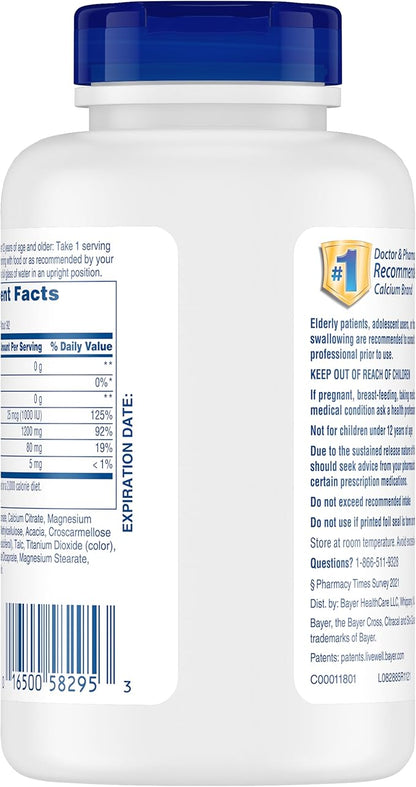 Citracal Slow Release 1200, 1200 mg Calcium Citrate with Vitamin D (1000 IU), Vitamin D3, Bone Health Support, Calcium Supplement for Ages 12+, 185 Count