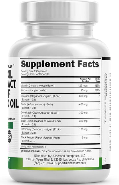 Clean Nutraceuticals Oregano Oil Garlic Extract D3 & 2Pack