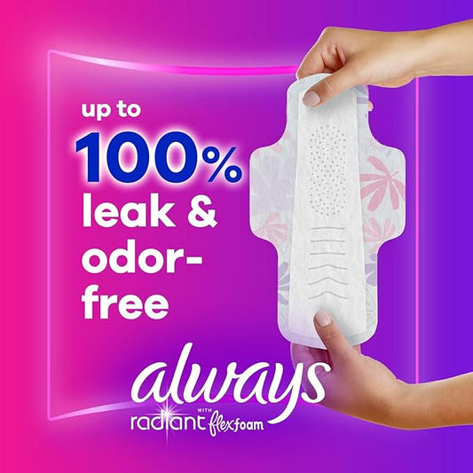 Always Radiant Feminine Pads For Women, 1 Regular 30 Count 6 Packs (180 Count