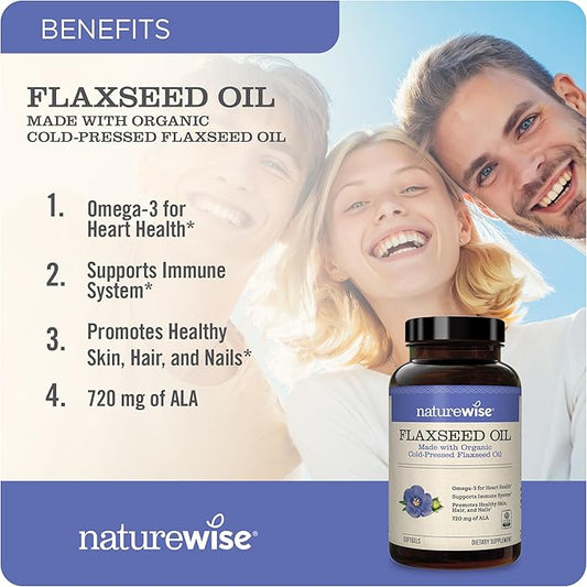 NatureWise Flaxseed Oil 1200mg Softgels 720mg ALA, 3 6 6 9, 9, Supplement 240 Softgels[4-Month Softgels[4-Month Supply]