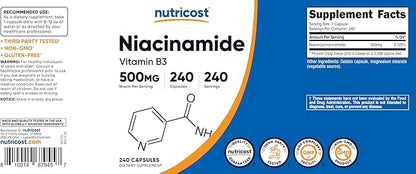 Nutricost Niacinamide (Vitamin B3) 500mg, 240 Capsules - Non-GMO, Gluten Free, Flush Free Vitamin B3