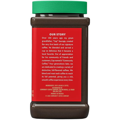 Community Coffee Café Special Decaf Instant Coffee, Medium Dark Roast, 7 Ounce Jar (Pack of 12)