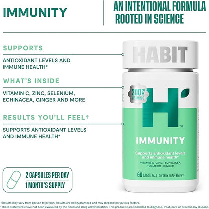 Habit Immunity Supplement (60 Capsules) - New Look, Echinacea, Elderberry, Turmeric, Zinc Blend to Support Immune Health and Antioxidant Levels, Vegan, Non-GMO (1 Pack)