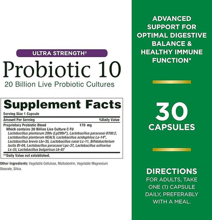 Nature's Bounty Ultra Strength Probiotic 10 Twin Pack, Immune and Upper Respiratory Health, 30 Count (Pack of 2)