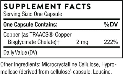 THORNE Copper Bisglycinate - Well-Absorbed Trace Mineral Supplement - 60 Capsules