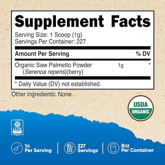 Nutricost Organic Saw Palmetto Powder 8oz - Certified USDA Organic Saw Palmetto, Gluten Free