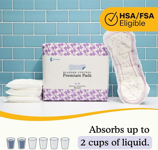 Because Incontinence Pads for Women 100% Leak-Free 20 Count