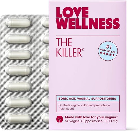 Love Wellness The Killer | Boric Acid Suppositories for Women | Vaginal Suppository for Healthy pH Balance & Vaginal Odor Control to Promote Fresh Scent | Vaginal Health Support | 14 Count