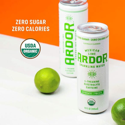 ARDOR ENERGY Sparkling Water TROPICAL variety 12 pack with 100mg Organic Caffeine from Green Tea & 200mg Organic L-Theanine (Focus & Calm). No Sugar. No Calories. Vegan. Gluten Free.