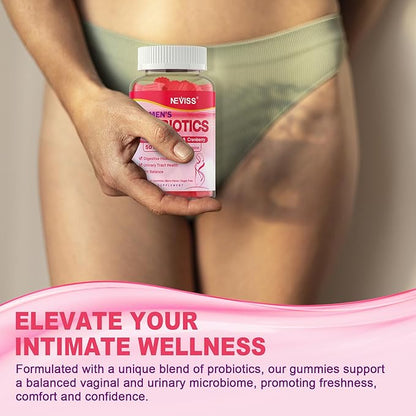 Vaginal Probiotics Gummies for Women PH Balance, Odor Control with Prebiotics, Cranberry, D-Mannose, Promotes Feminine Healthy Vaginal Flora, Urinary Tract, Yeast, Digestive Support, Sugar Free,120Cts