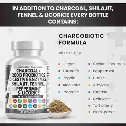 Clean Nutra Activated Charcoal Capsules Shilajit 5000mg Pills 200 Billion