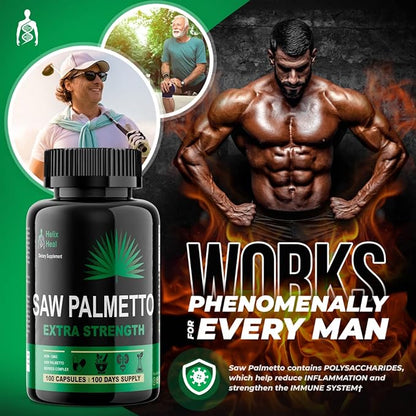 Saw Palmetto for Men - Prostate Health Supplements for Men Urinary Health - Natural DHT Blocker, 500mg Extra Strength Hair Regrowth Treatments - 100 Capsules 3 Months Supply