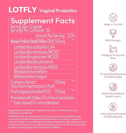 Vaginal Probiotics for Women – pH Balance Support with Prebiotics & Lactobacillus Probiotic Blend – Healthy Vaginal Flora & Odor Control – Women's Vaginal Health Supplement – 30 Capsules