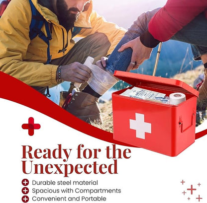 Flexzion First Aid Box Organizer Empty 13" Red