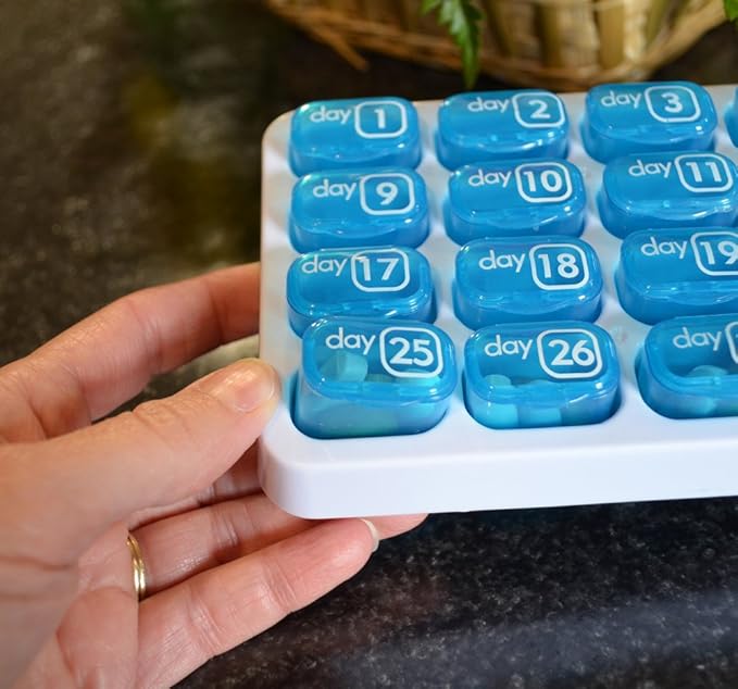 Monthly Pill Organizer 2 Times A Day AM/PM 31 Day Pill Box, Small Removable Travel Daily Pod Cases with Bonus Medical Alert Card
