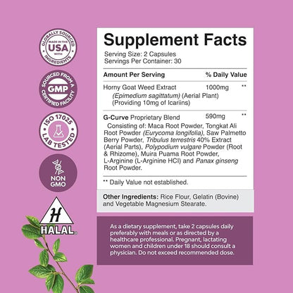 G-Curve Breast and Butt Enhancer Pills May Support Voluptuous Curves - Herbal Enhancement Pills with Horny Goat Weed for Women Saw Palmetto Extract and L-Arginine *Results May Vary