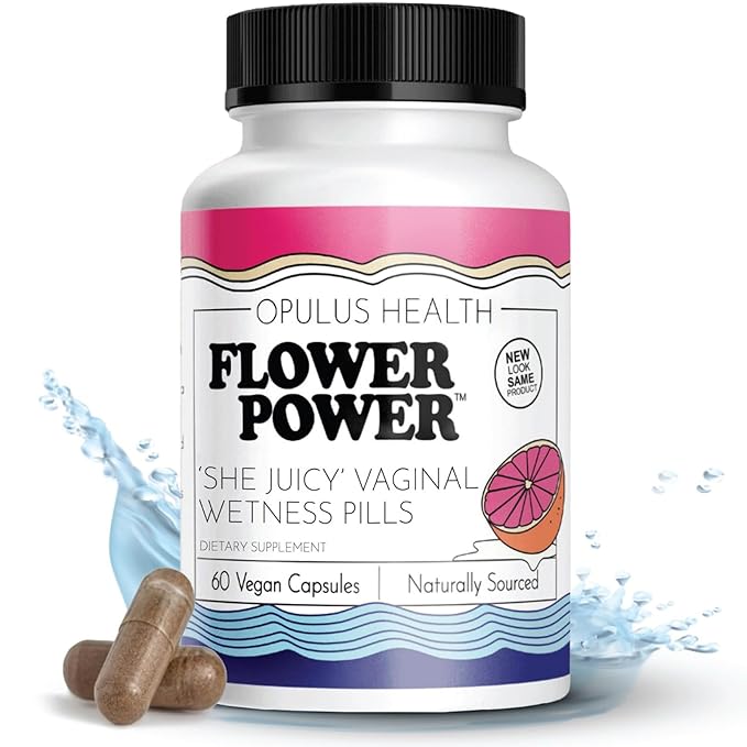 Flower Power She Juicy Vaginal Moisturizer | Feminine Care for Women - 60 ct - End Vaginal Dryness with Slippery Elm Bark | Feminine Care for Vaginal Health - Made in USA