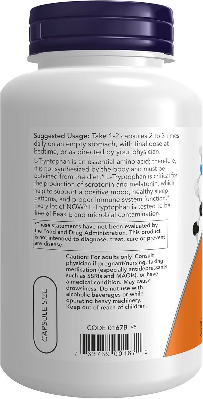 NOW Supplements, L-Tryptophan 500 mg, Encourages 120 Veg