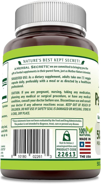 Herbal Secrets Psyllium Husk Supplement 500 Mg 500 Veggie