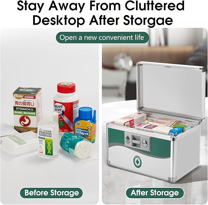 Med Box, Medicine Lock Box,Locking Medicine Boxes【Extra-Large16 x 9.25 x 7.5 Inch】,Lock