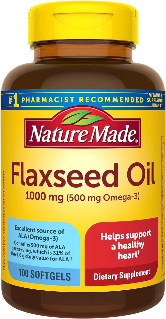 Nature Made Flaxseed Oil 1000 mg, 3 Supplement, 100 Softgels, 100 Day