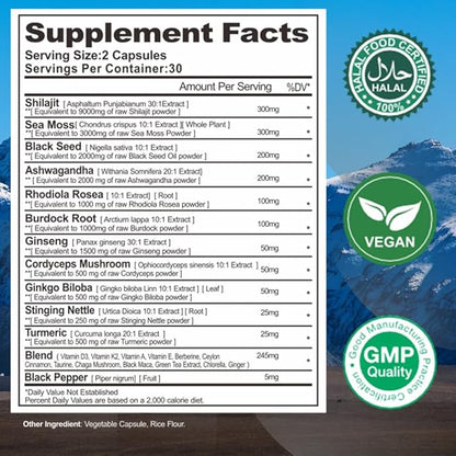 Vitality and Wellness Support Ultra 24 in 1 Supplements Blend – Ingredient includeShilajit,Black Seed Oil, Ashwagandha, and More – 60 Capsules