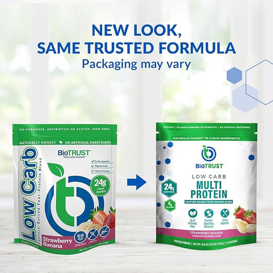 BioTrust Low Carb Protein Powder – Delicious Whey & Casein Blend from Grass-Fed Hormone Free Cows – Non GMO, Gluten Free (Strawberry Banana)
