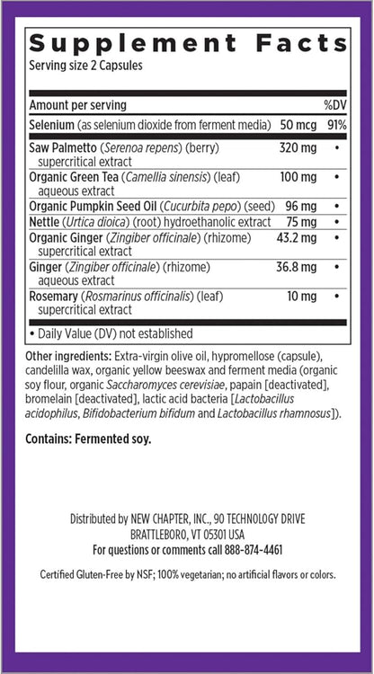 New Chapter Prostate Supplement - Prostate 5LX with Clinical Strength Saw Palmetto + Fermented Selenium for Men’s Wellness - 60 ct Vegetarian Capsule