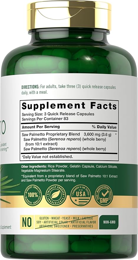Carlyle Saw Palmetto Extract 3600mg | 250 Capsules