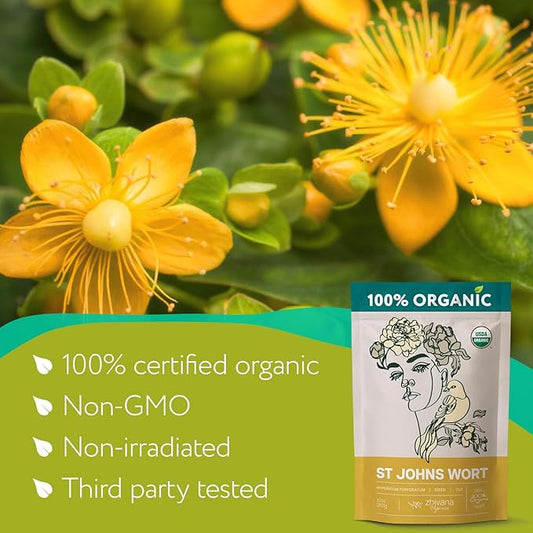 Saint John's Wort Herb (10 oz.) - Organic St Johns Wort Tea Loose - Te De Hierba de San Juan Organica (Hypericum Perforatum) - Great for Mental Health, Menopause Symptoms, Joint & Muscle Health