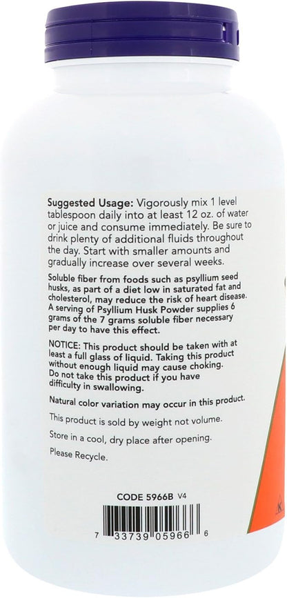 NOW Supplements, Psyllium Husk Powder, Certified 12-Ounce