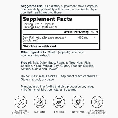 Nature's Lab Saw Palmetto 450mg - 90 Capsules