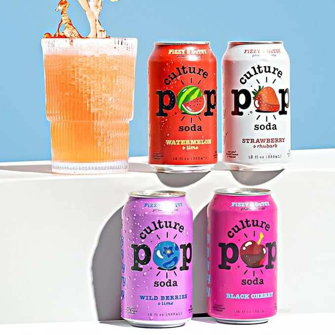Culture Pop Soda, Jazzy & Juicy Variety Pack, Probiotic Low Sugar Soda, Sparkling Juice Alternative, Non-GMO, Kosher, Gluten-Free, No Stevia (12pk)