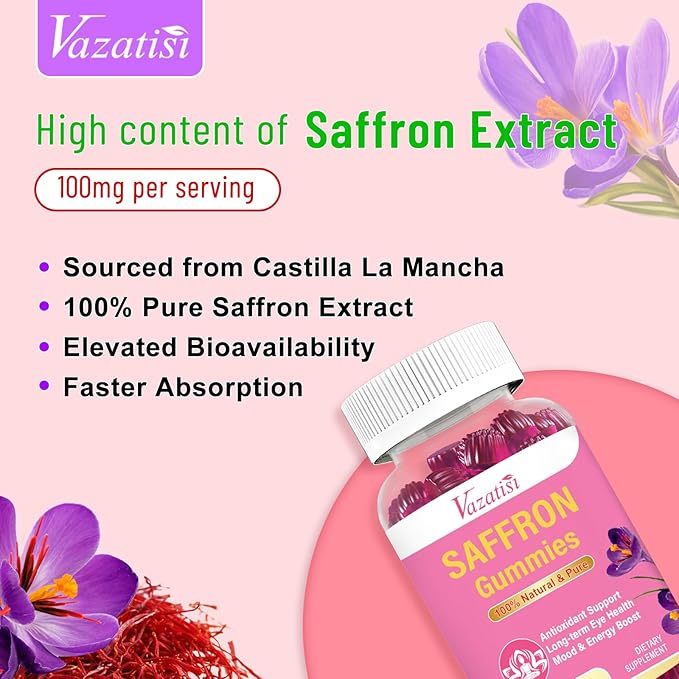 Natural Saffron Gummies 100 mg, 60 Gummies, 30 Day