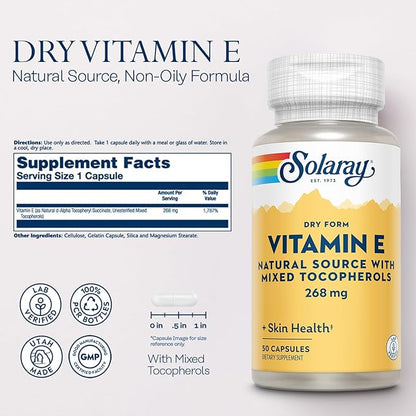 SOLARAY Vitamin E 400 IU (268mg), 60-Day Guarantee, 50 Servings, 50 Capsules