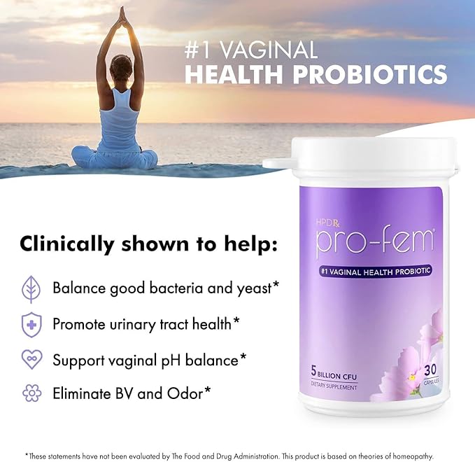 Pro-Fem #1 Vaginal Health Probiotic | Vaginal Probiotics | Clinically Proven to Promote Yeast & PH Balance, Urinary Tract Health | Feminine Probiotics | Works in 7 Days | 30 Capsules | 6-Pack