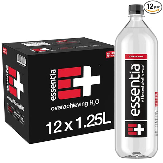 Essentia Water LLC , 99.9% Pure, Infused with Electrolytes for a Smooth Taste, pH 9.5 or Higher; Ionized Alkaline Water, Black, 42.3 Fl Oz (Pack of 12)