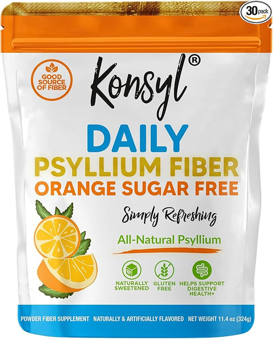 Konsyl Daily Fiber Orange Sugar-Free 100% Natural Psyllium Husk Powder