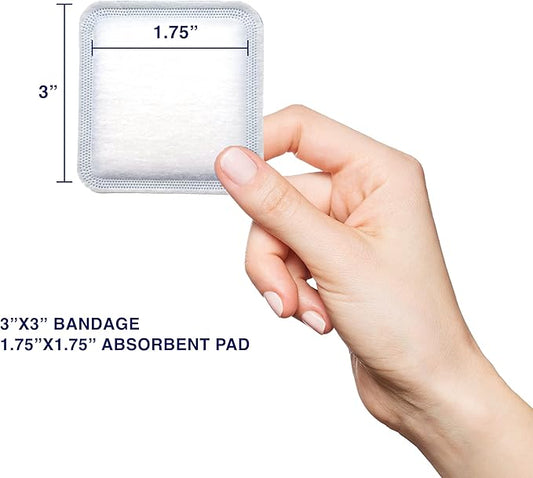 MedVance Super Absorbent Dressing, Non-Adhesive Pads 1st/2nd Degree 5 Dressings (3"x3" Bandage, 1.75"x1.75" Absorbent