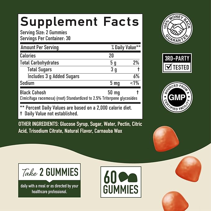 Black Cohosh Gummies for Women 50mg Black 60 Gummies