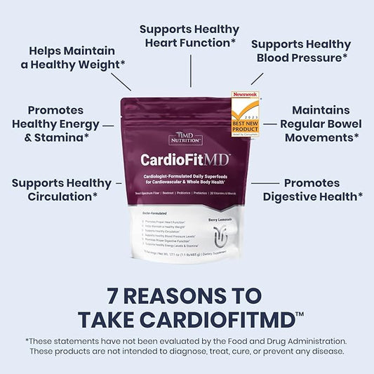 1MD Nutrition CardioFitMD - Vegan Beets Superfood Keto-Friendly Heart Health Powder - Fiber Nutritional Supplement Drink - 30 Servings (2-Pack)