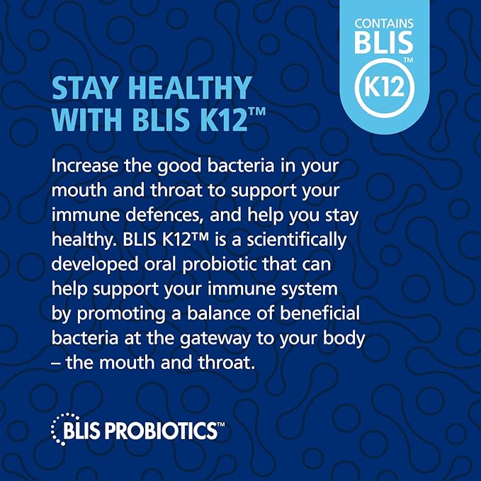BLIS HoneyBlis Oral Probiotic Throat Lozenges with Soothing Manuka Honey K12 Probiotics (1 Billion Cfu) to Support Immunity & Soothe Sore Throats, 16 Lozenges