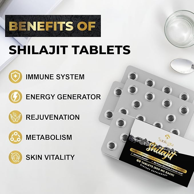 30,000 MG Shilajit Tablets, 100% Shilajit 180 Counts 85+ Trace