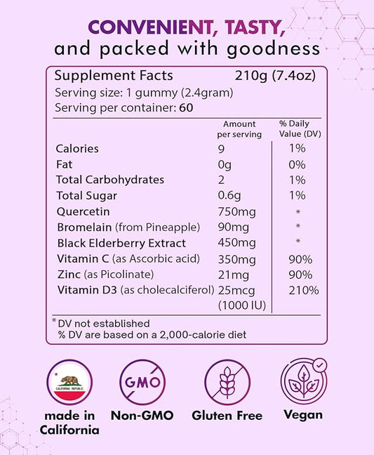 BIO VITALICA Quercetin Gummies by BioVitalica - Quercetin with Bromelain Vitamin C and Zinc & Elderberry + Vitamin D3-5 in 1 Immune Support - Zinc Quercetin 750 mg for Kids and Adult (5, Quercetin)