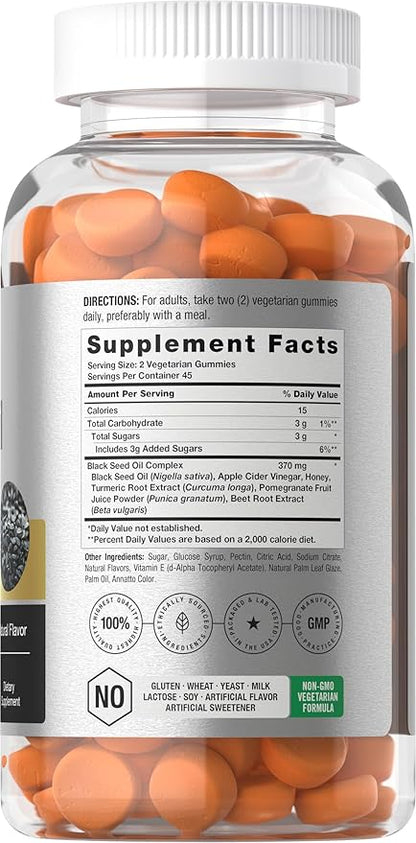 Horbäach Blackseed Oil Complex Gummies | 90 Count | Vegetarian, Non-GMO, and Gluten Free Formula | Nigella Sativa